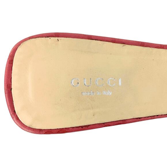 Gucci GG Logo Rose Red Pink Aleppo Monogram Guccissima Leather Mules Heels EU39 - Picture 6 of 10